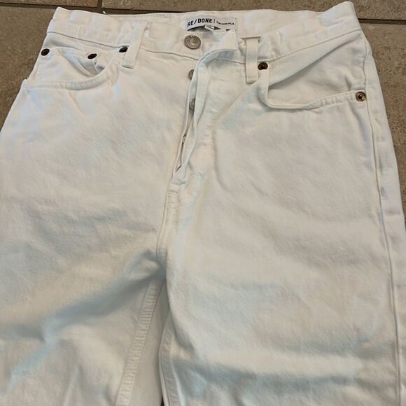 Re/Done 70s Stove Pipe High Rise Straight Ankle Jeans in Vintage White - Picture 4 of 10